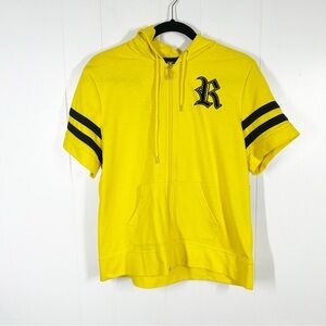 NWT Rocawear Yellow Striped Baseball Hooded Short Sleeve Jersey 1X